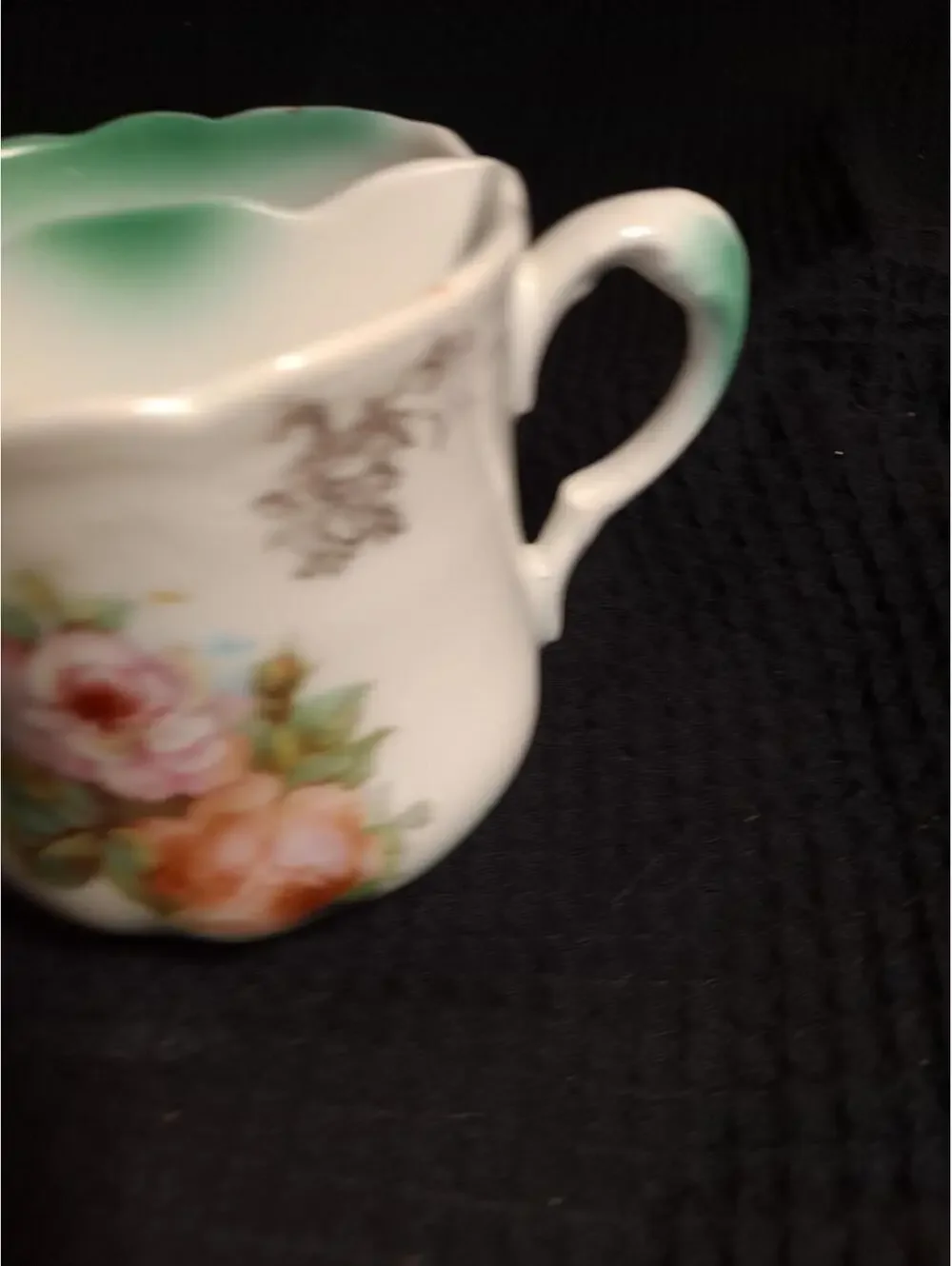 Vintage Mustache Teacup Shaving Cup Mug Mint Green Purple Pink Flowers